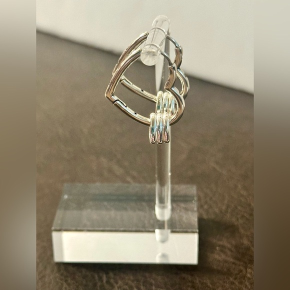 NWOT Sterling Silver 925 Open Heart Hoop Dangle Pierced Earrings - Picture 3 of 7